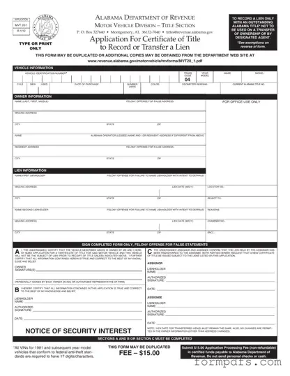 Blank Alabama Mvt 20 1 PDF Form