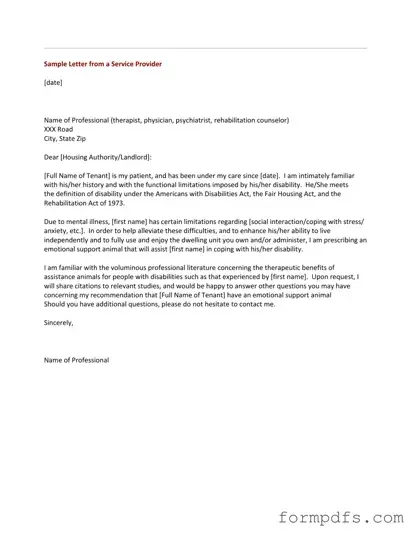 Blank Emotional Support Animal Letter PDF Form