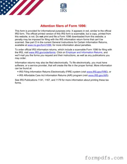Blank IRS 1096 PDF Form