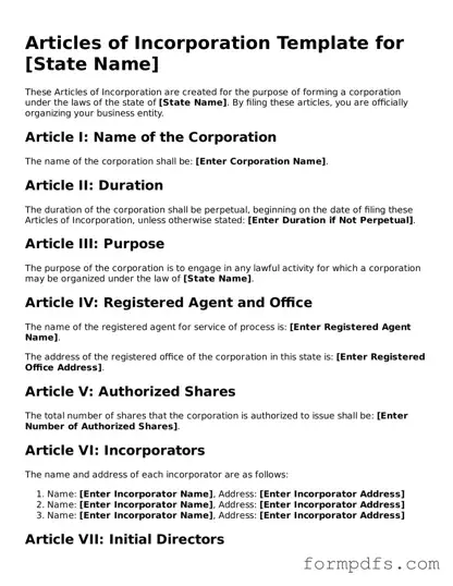 Valid Articles of Incorporation Template