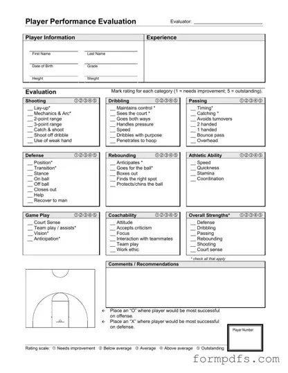 Blank Basketball Evaluation PDF Form