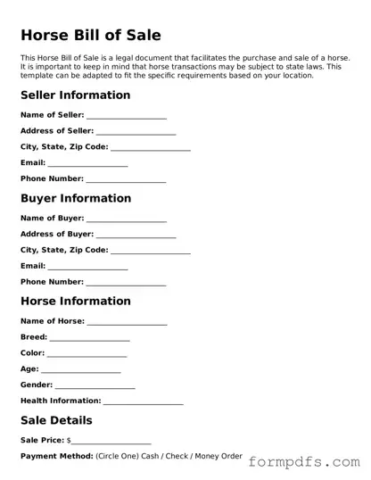 Valid Horse Bill of Sale Template