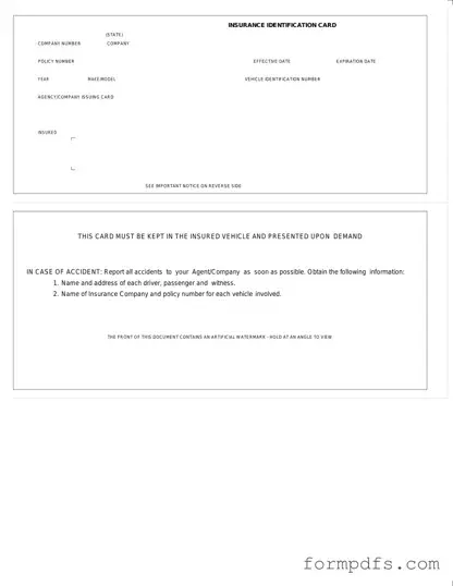 Blank Auto Insurance Card PDF Form