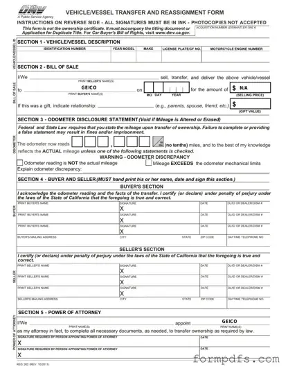 Blank California Fotm Reg 262 PDF Form