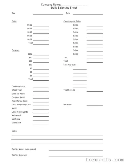 Blank Cash Drawer Count Sheet PDF Form