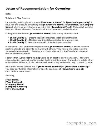 Valid Letter of Recommendation for Coworker Template