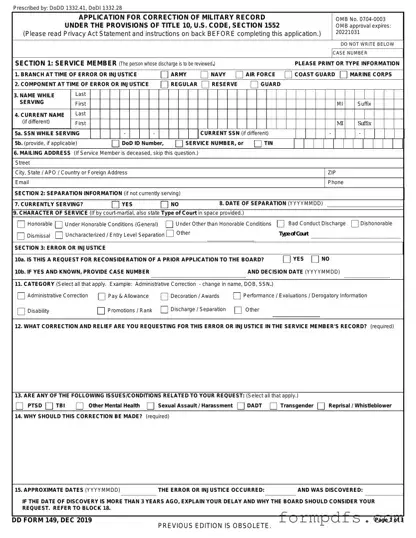 Blank DD 149 PDF Form