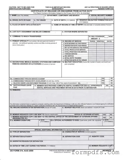 Blank Dd 214 PDF Form