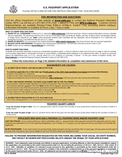 Blank DS-11 U.S. Passport application PDF Form