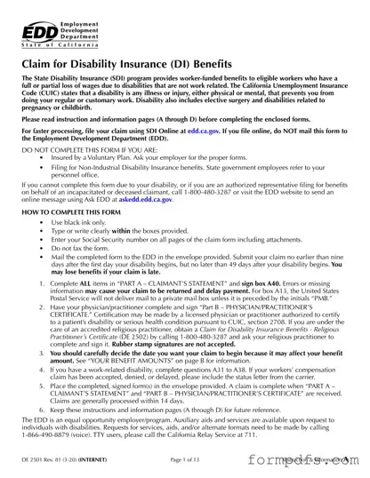 Blank EDD DE 2501 PDF Form