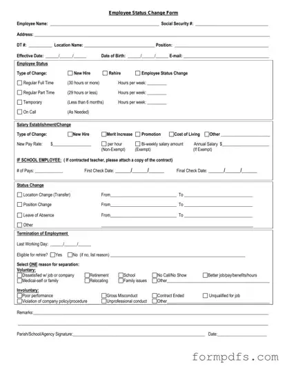 Blank Employee Status Change PDF Form