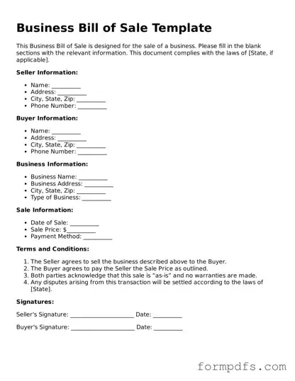 Valid Business Bill of Sale Template