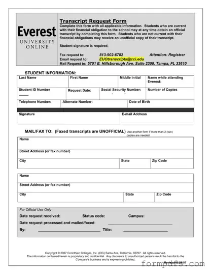 Blank Everest University Transcript PDF Form