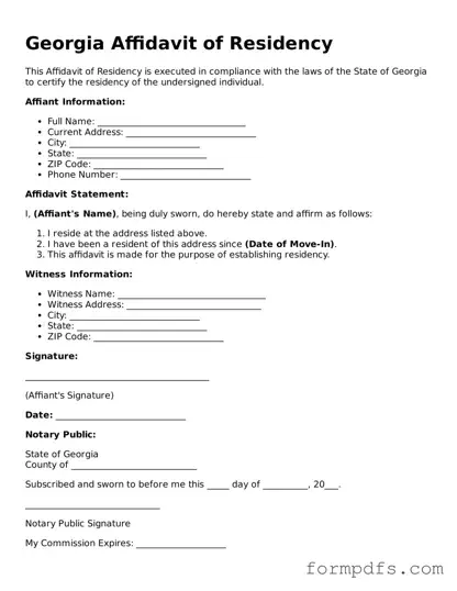 Printable Affidavit of Residency Form for the State of Georgia