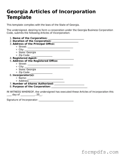 Printable Articles of Incorporation Form for the State of Georgia