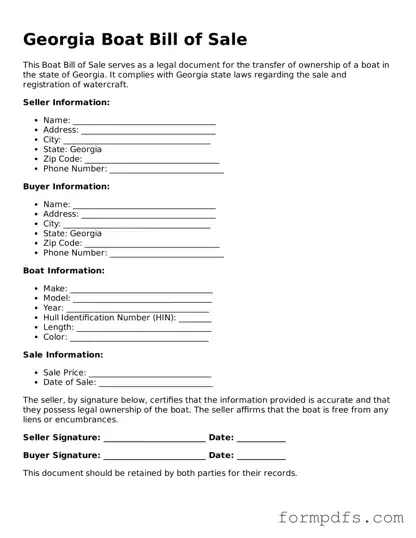 Printable Boat Bill of Sale Form for the State of Georgia