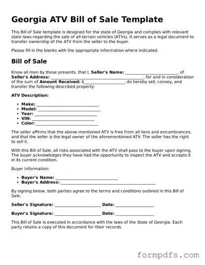 Printable ATV Bill of Sale Form for the State of Georgia