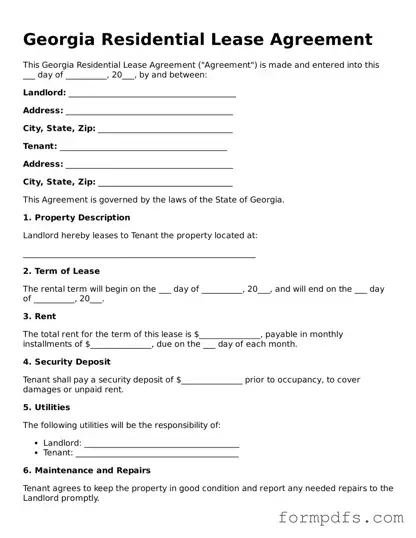 Printable Residential Lease Agreement Form for the State of Georgia