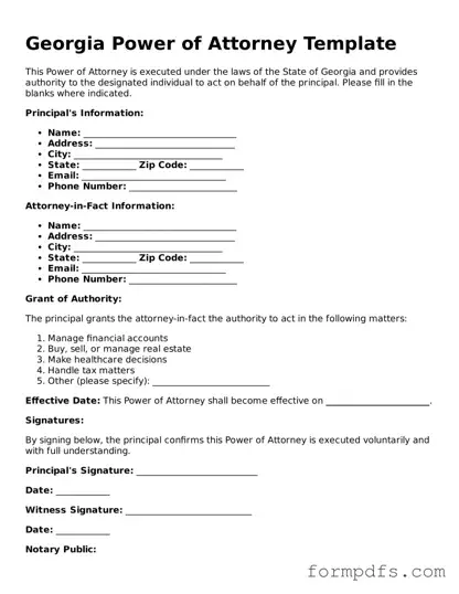 Printable Power of Attorney Form for the State of Georgia