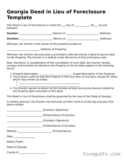 Printable Deed in Lieu of Foreclosure Form for the State of Georgia