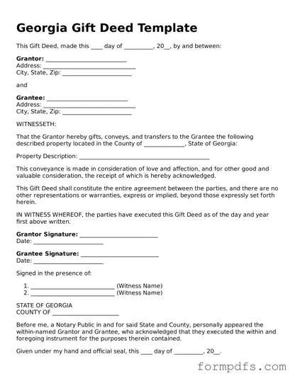 Printable Gift Deed Form for the State of Georgia