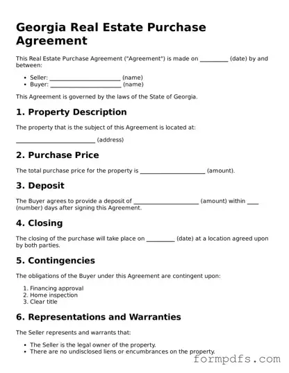 Printable Real Estate Purchase Agreement Form for the State of Georgia