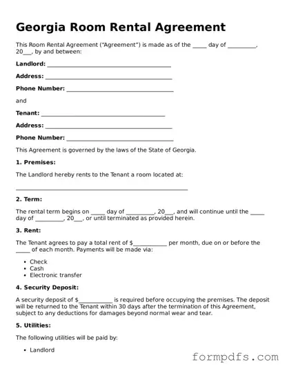 Printable Room Rental Agreement Form for the State of Georgia