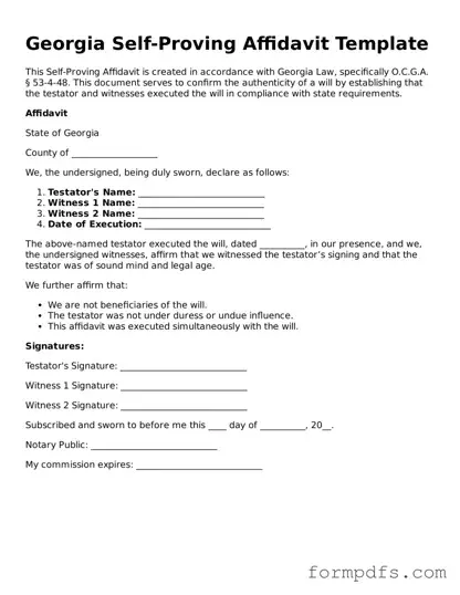 Printable Self-Proving Affidavit Form for the State of Georgia
