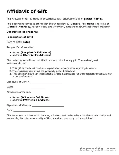 Valid Affidavit of Gift Template
