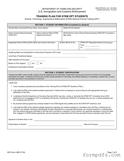 Blank ICE I-983 PDF Form