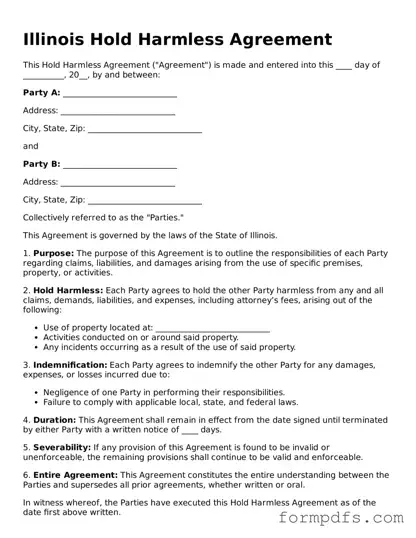Printable Hold Harmless Agreement Form for the State of Illinois