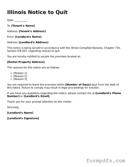 Printable Notice to Quit Form for the State of Illinois