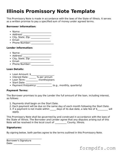 Printable Promissory Note Form for the State of Illinois
