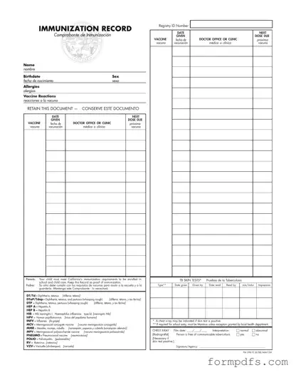 Blank Immunization Record PDF Form