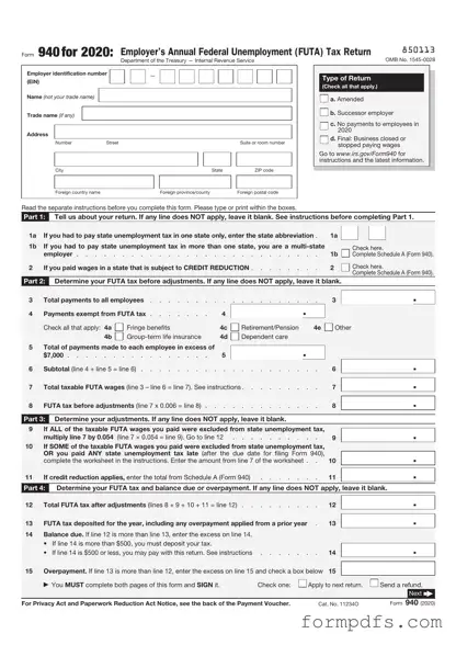 Blank IRS 940 PDF Form