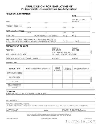 Blank Employment Application Pdf PDF Form