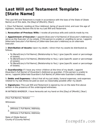 Valid Last Will and Testament Template