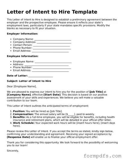 Valid Letter of Intent to Hire Template