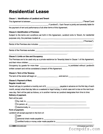 Blank Lf310 Residential Lease PDF Form