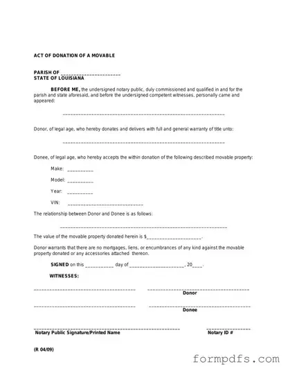 Blank Louisiana act of donation PDF Form