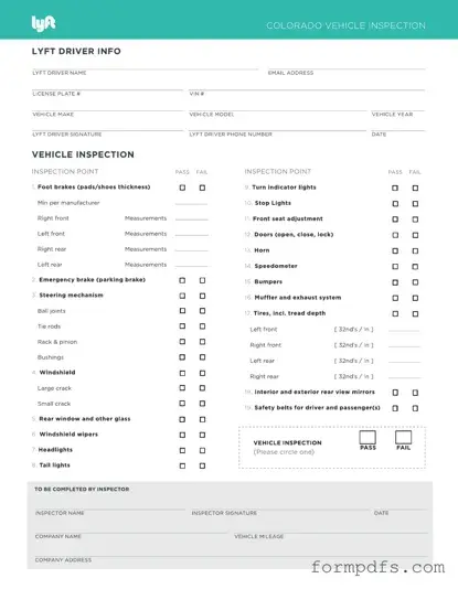 Blank Lyft Inspection PDF Form