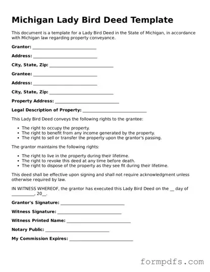 Printable Lady Bird Deed Form for the State of Michigan