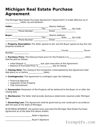 Printable Real Estate Purchase Agreement Form for the State of Michigan