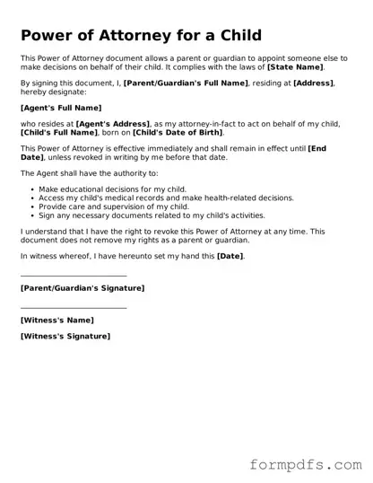Valid Power of Attorney for a Child Template