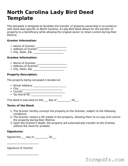 Printable Lady Bird Deed Form for the State of North Carolina