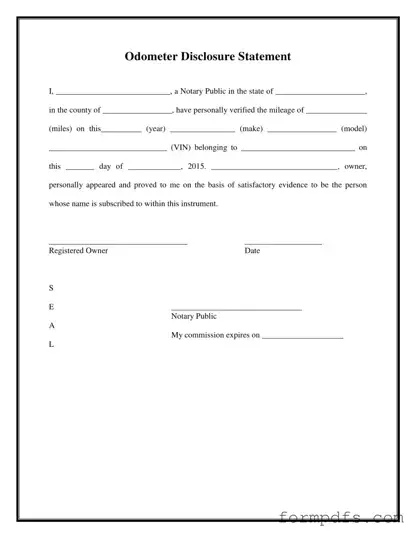 Blank Notarized Odometer Statement PDF Form