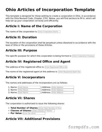 Printable Articles of Incorporation Form for the State of Ohio