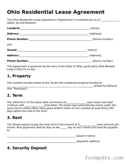 Printable Residential Lease Agreement Form for the State of Ohio