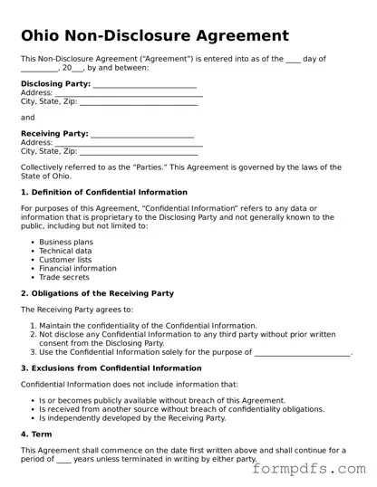 Printable Non-disclosure Agreement Form for the State of Ohio