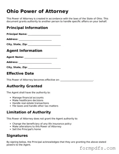 Printable Power of Attorney Form for the State of Ohio